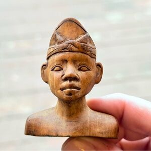 Vintage Balinese Hardwood Warrior Bust 2.5”